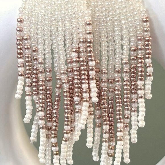 Hand Beaded Warm White Copper Gradient Chandelier Tassel Dangle Earrings New - Picture 5 of 5